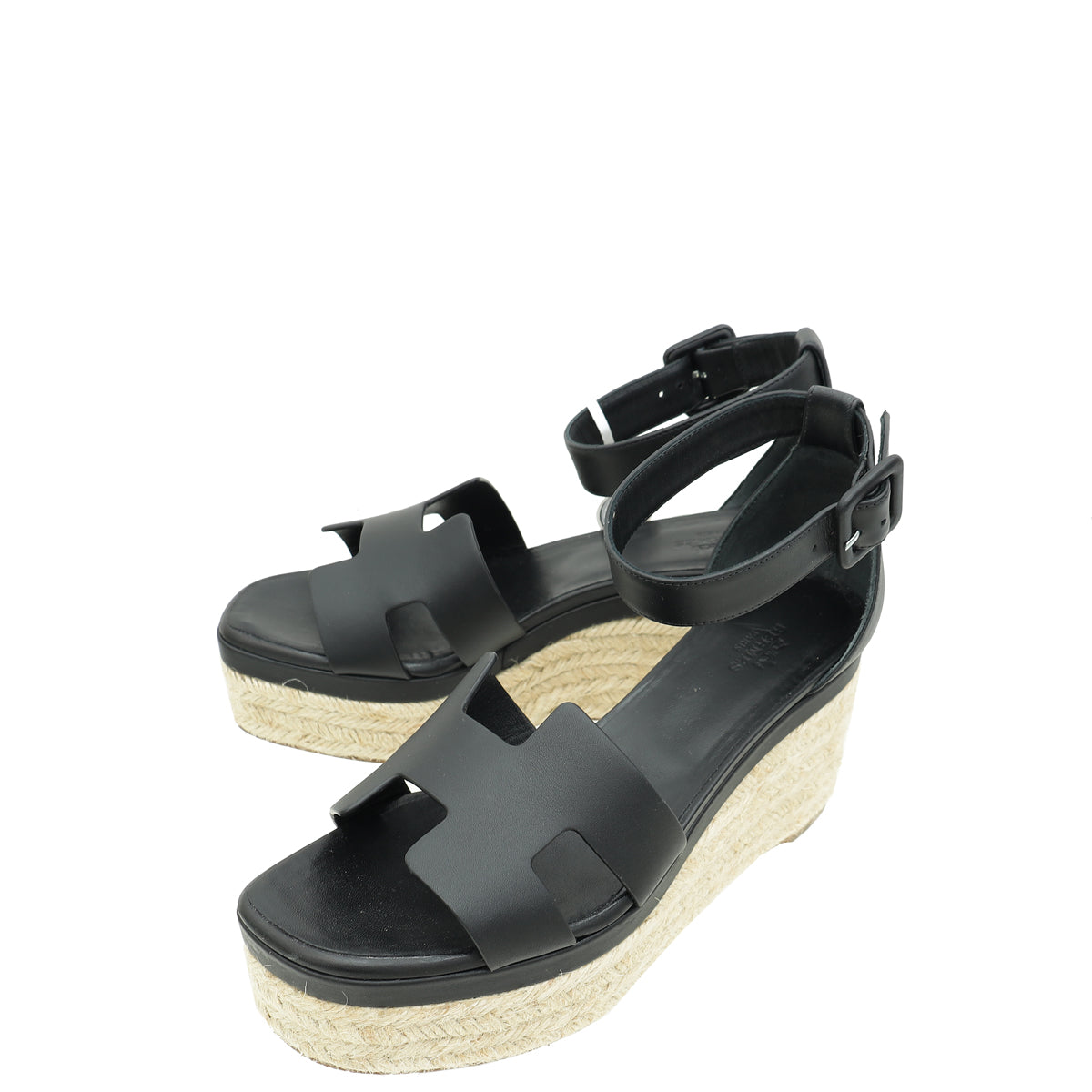 Hermes Noir Elda Espadrille Wedge 37