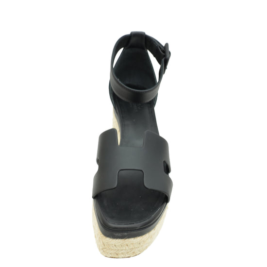 Hermes Noir Elda Espadrille Wedge 37