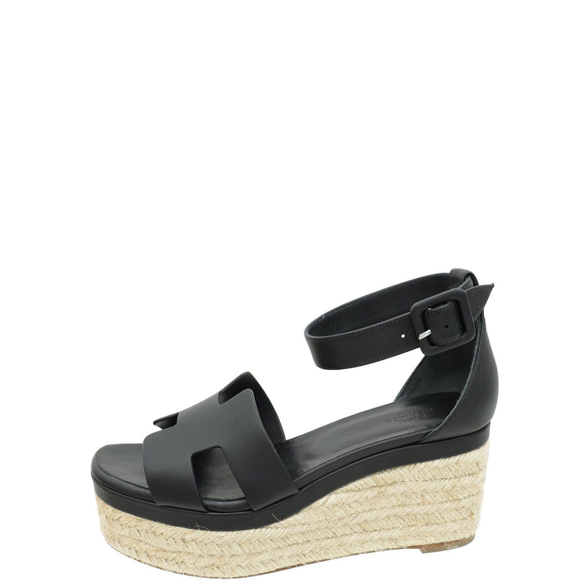 Hermes Noir Elda Espadrille Wedge 37