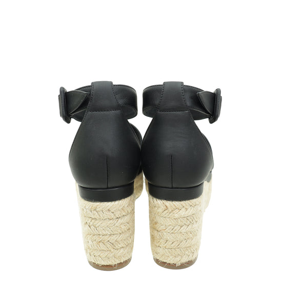 Hermes Noir Elda Espadrille Wedge 37