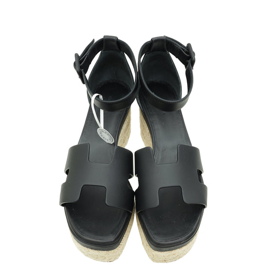 Hermes Noir Elda Espadrille Wedge 37