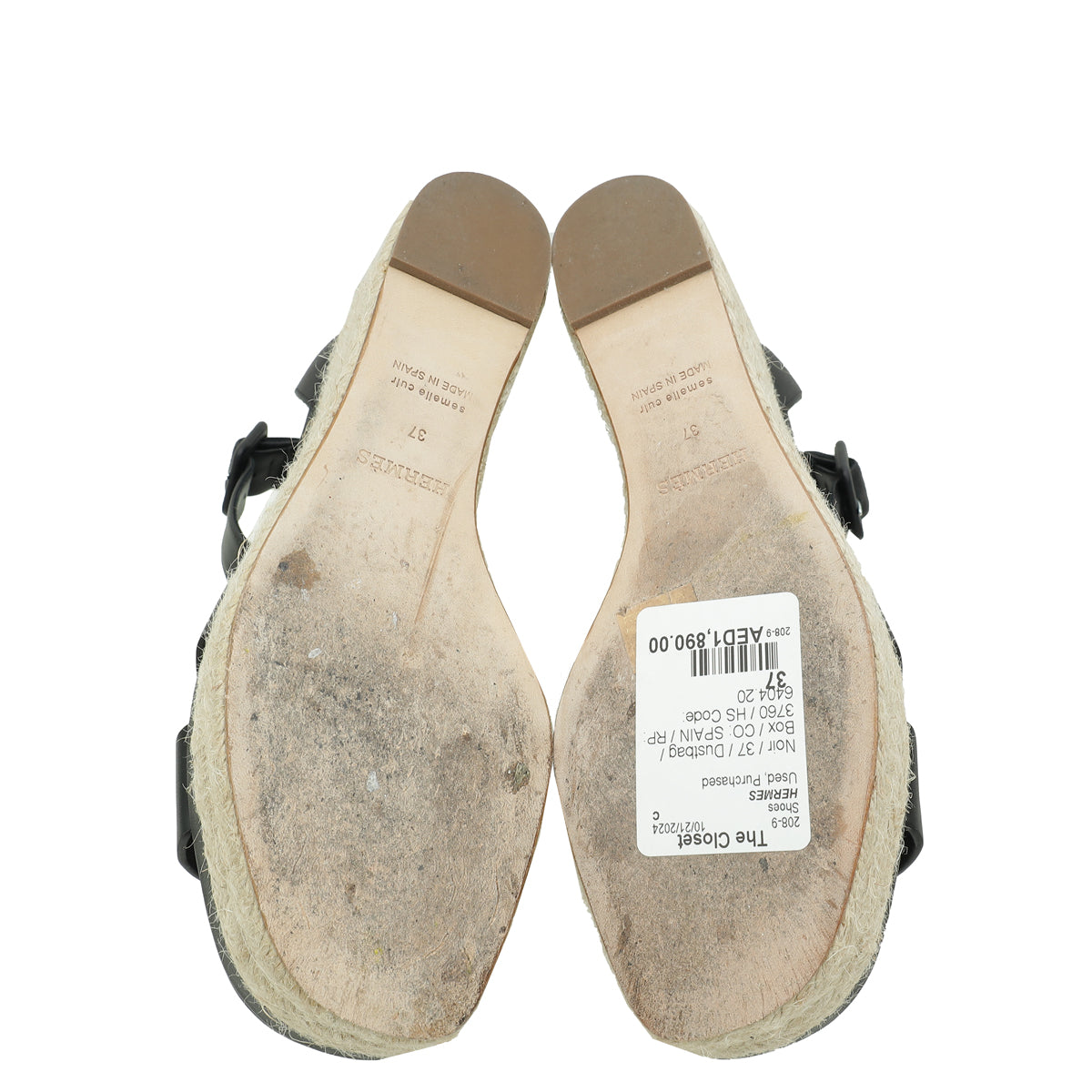 Hermes Noir Elda Espadrille Wedge 37