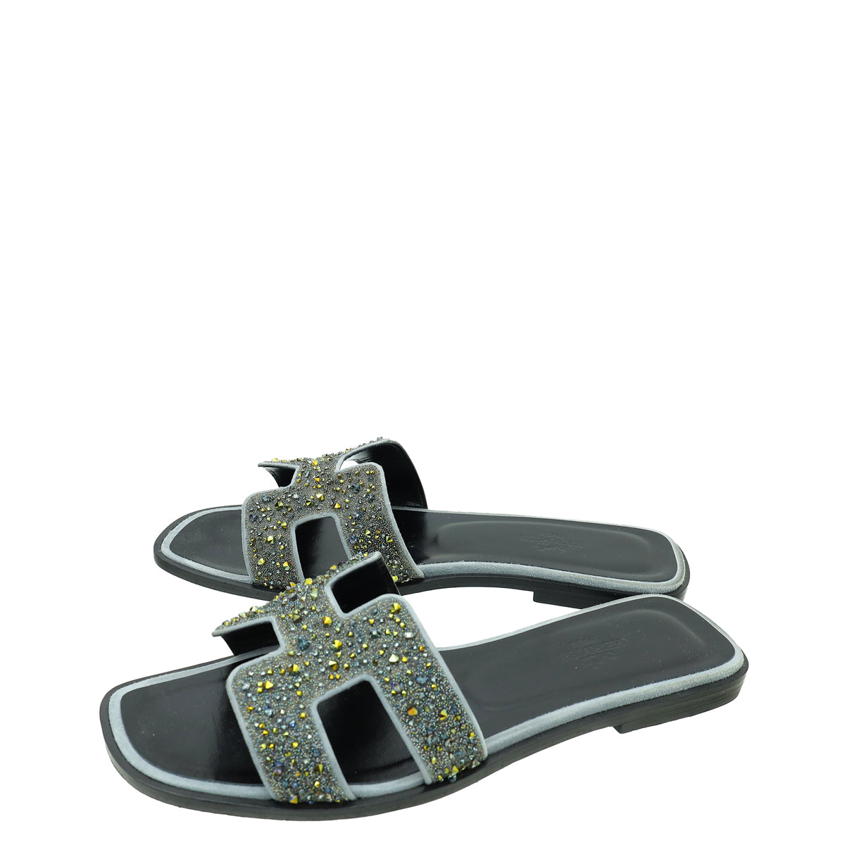 Hermes Gris Oran Crystal Beads Embellished Sandal 37