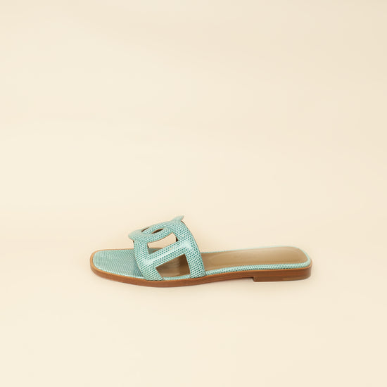 Hermes Turquoise Lizard Omaha Sandals 37-Hermes-THE CLOSET