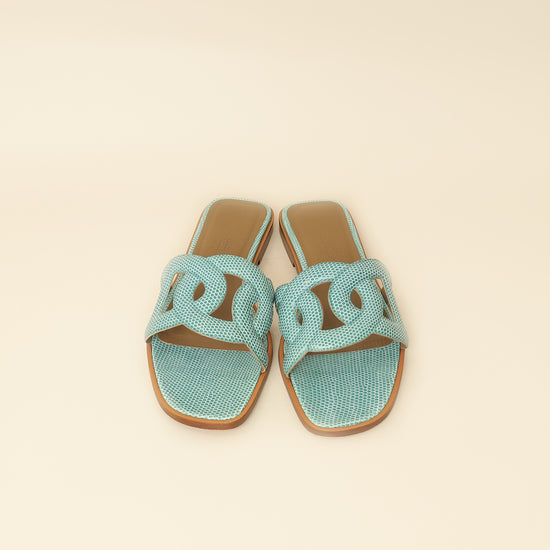 Hermes Turquoise Lizard Omaha Sandals 37-Hermes-THE CLOSET