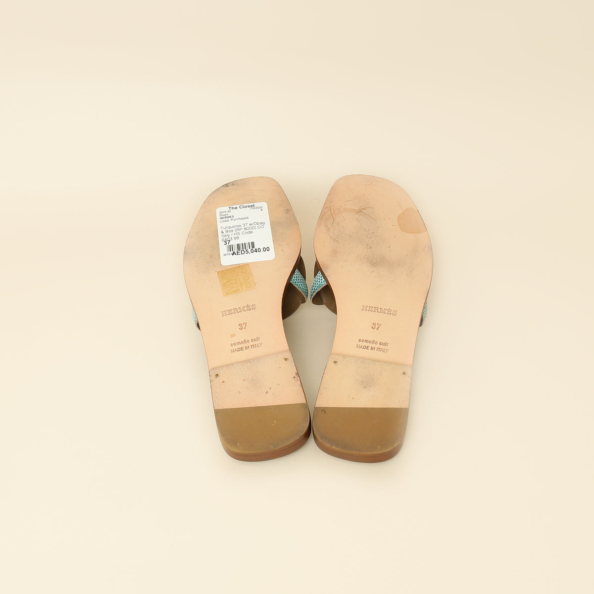 Hermes Turquoise Lizard Omaha Sandals 37-Hermes-THE CLOSET