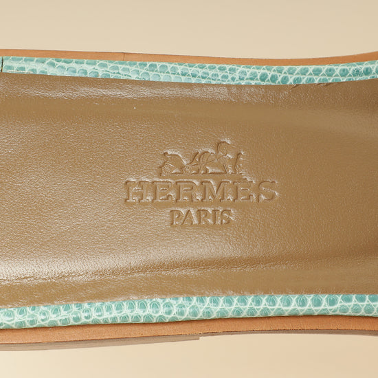 Hermes Turquoise Lizard Omaha Sandals 37-Hermes-THE CLOSET