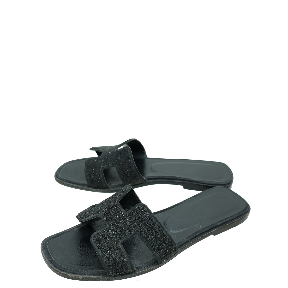 Hermes Noir Oran Crystal Embellished Sandal 38-Hermes-THE CLOSET