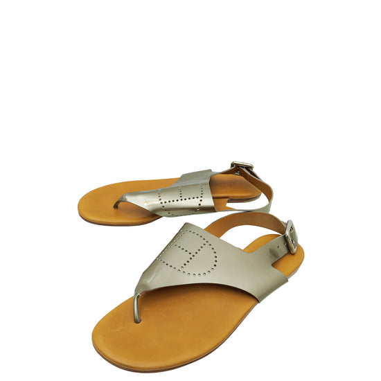 Hermes Bronze Kola Thong Slingback Flat Sandal 38