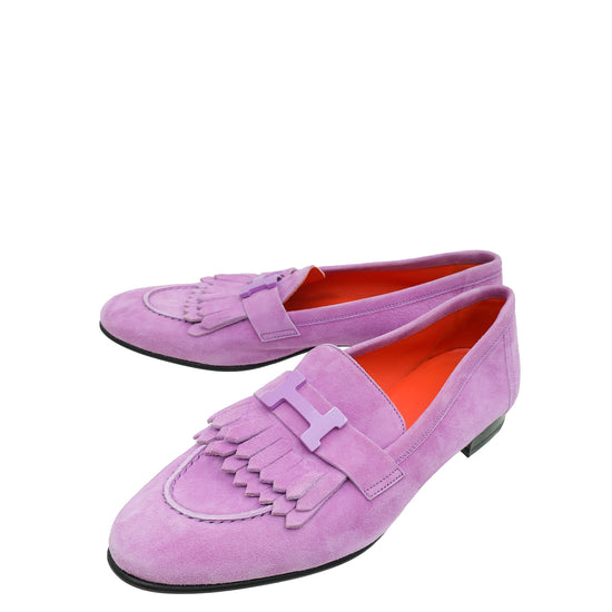 Hermes Violet Parme Royal Suede Goatskin Loafer 38