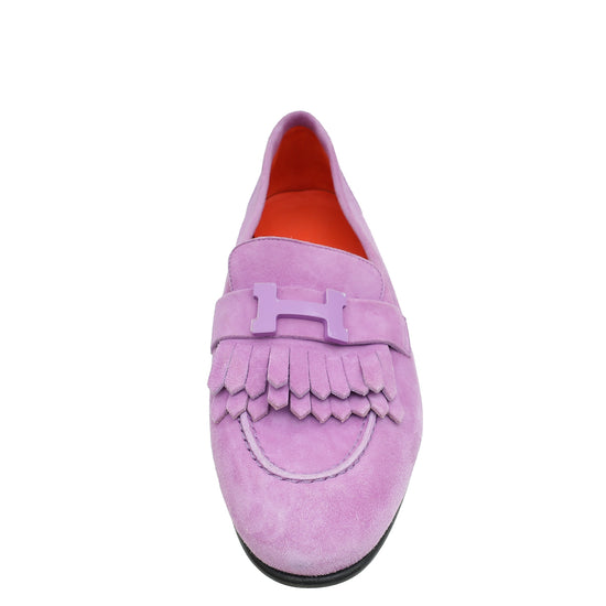 Hermes Violet Parme Royal Suede Goatskin Loafer 38