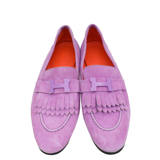 Hermes Violet Parme Royal Suede Goatskin Loafer 38