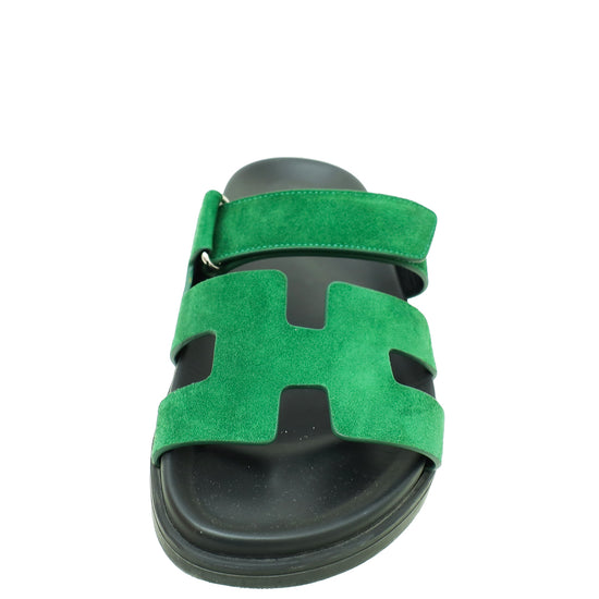Hermes Vert Green Suede Goatskin Chypre Sandal 38