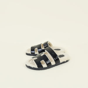 Hermes Bicolor Chypre Shearling Sandal 38