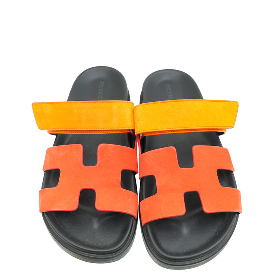 Hermes Bicolor Suede Chypre Sandals 38