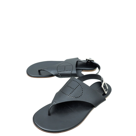 Hermes Black Kola Thong Sandals 38