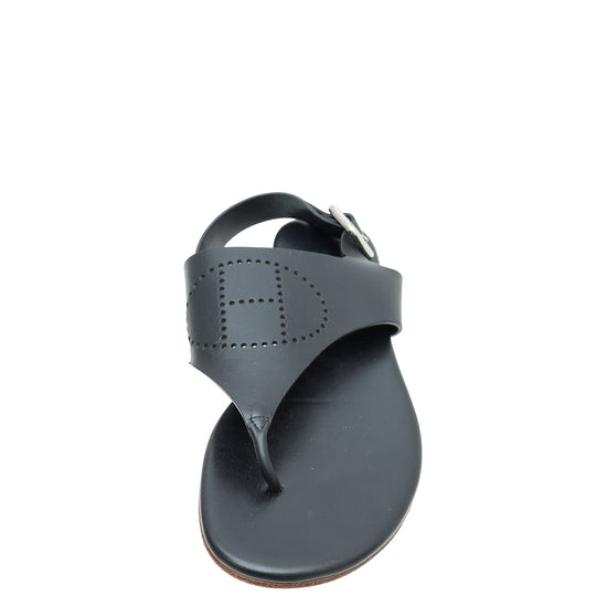 Hermes Black Kola Thong Sandals 38