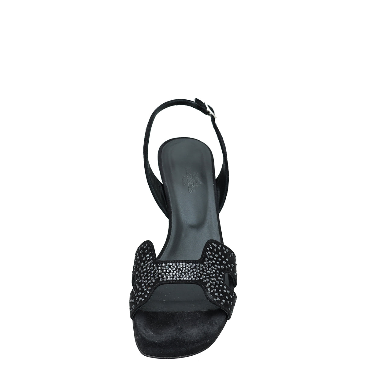 Hermes Noir Suede Goatskin Eternite 80 Rhinestone Details Sandal 38-Hermes-THE CLOSET