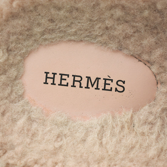 Hermes Bois De Santal Woolskin Chypre Sandals 39