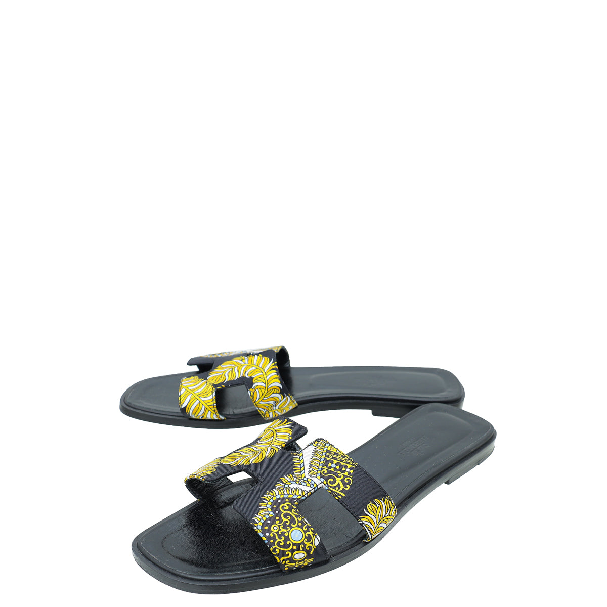 Hermes Noir Multicolor Sous L'egide De Mars Silk Oran Sandals 38-Hermes-THE CLOSET