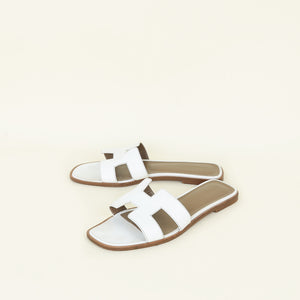Hermes White Oran Sandals 39.5