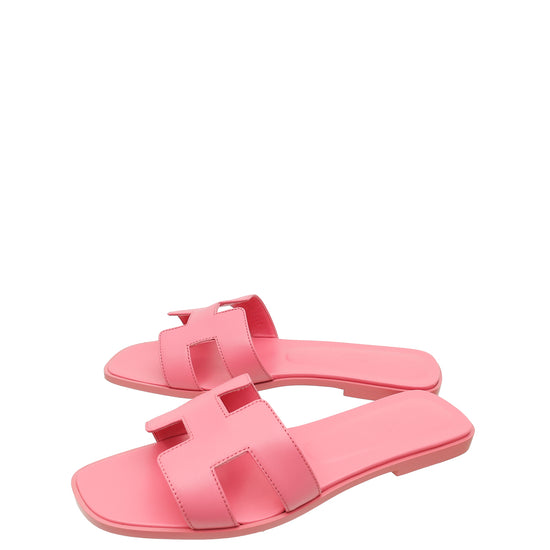 Hermes Rose Petale Oran Sandals 39.5