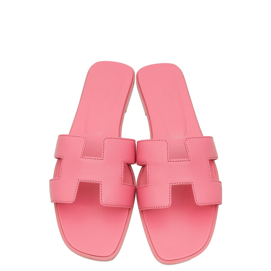 Hermes Rose Petale Oran Sandals 39.5