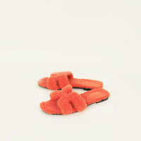 Hermes Orange Shearling Woolskin Oran Sandals 39.5
