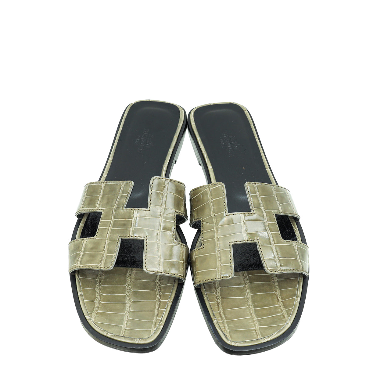 Hermes Vert Verone Alligator Oran Sandals 39