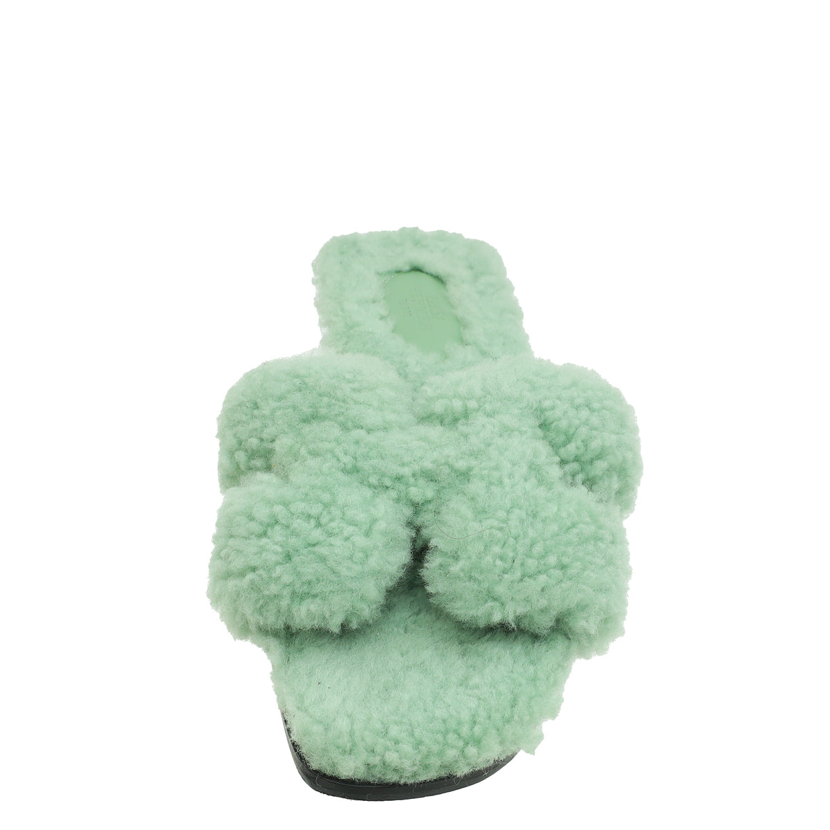 Hermes Vert D'Eau Shearling Oran Sandals 39-Hermes-THE CLOSET