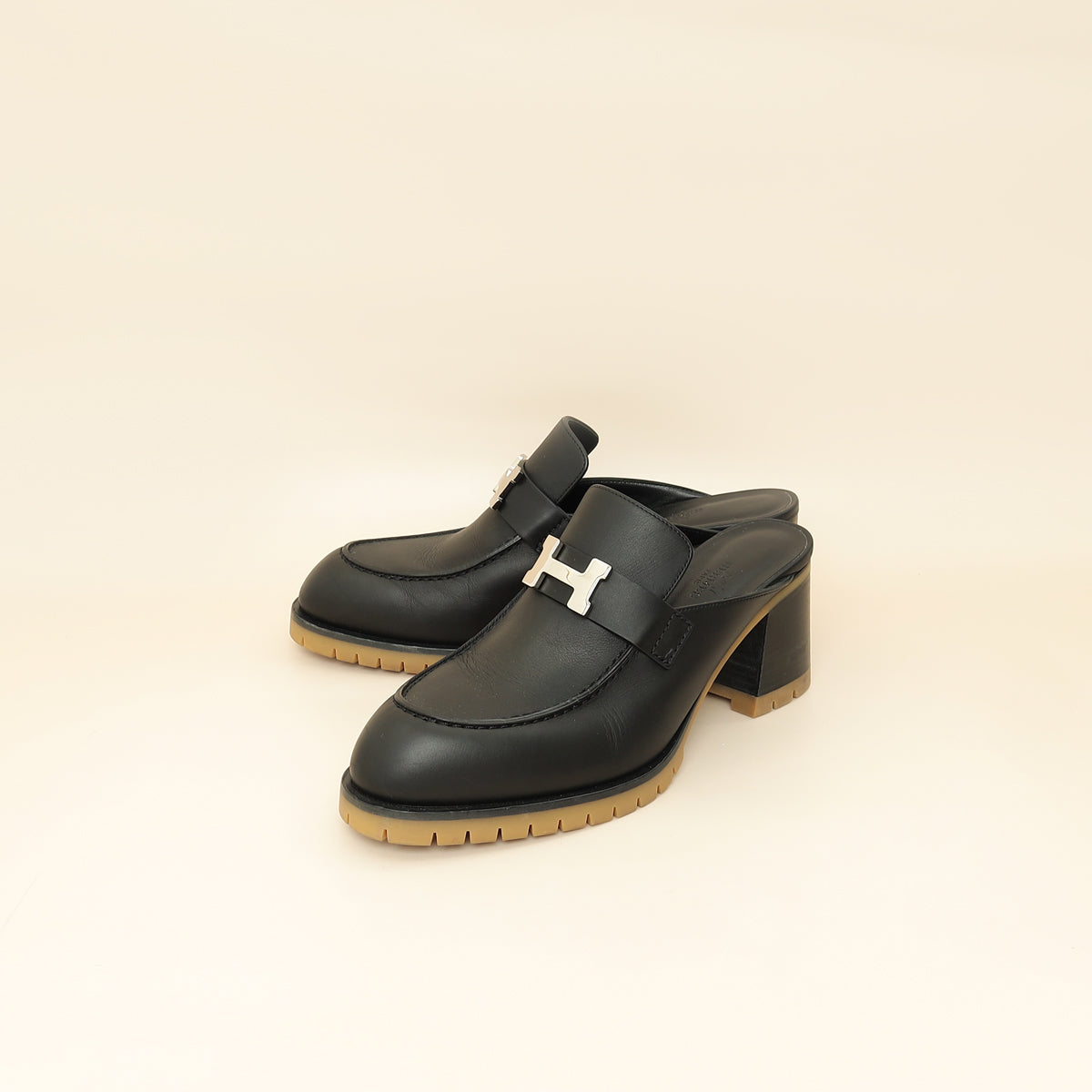 Hermes Noir Flore 60 Goatskin Mule 39-Hermes-THE CLOSET