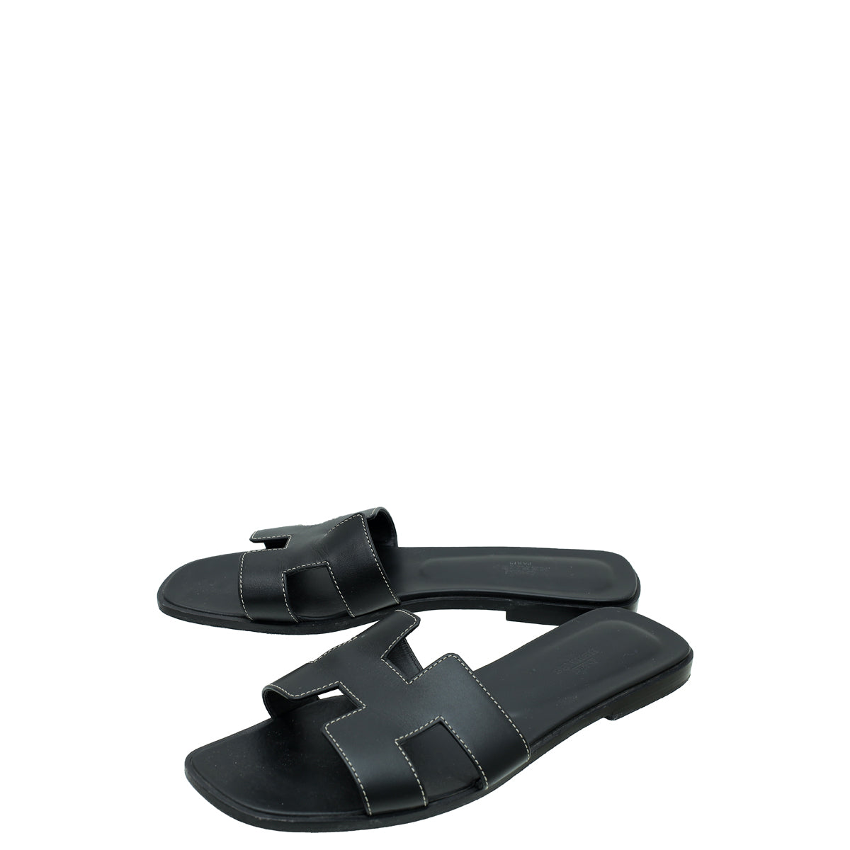 Hermes Noir Oran Calfskin Sandal 39-Hermes-THE CLOSET