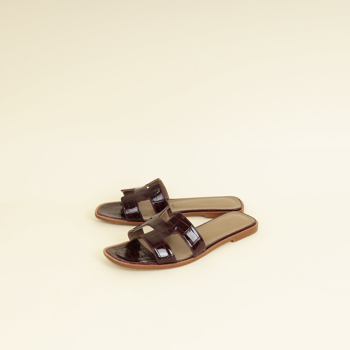 Hermes Bordeaux Shiny Alligator Oran Sandals 39-Hermes-THE CLOSET
