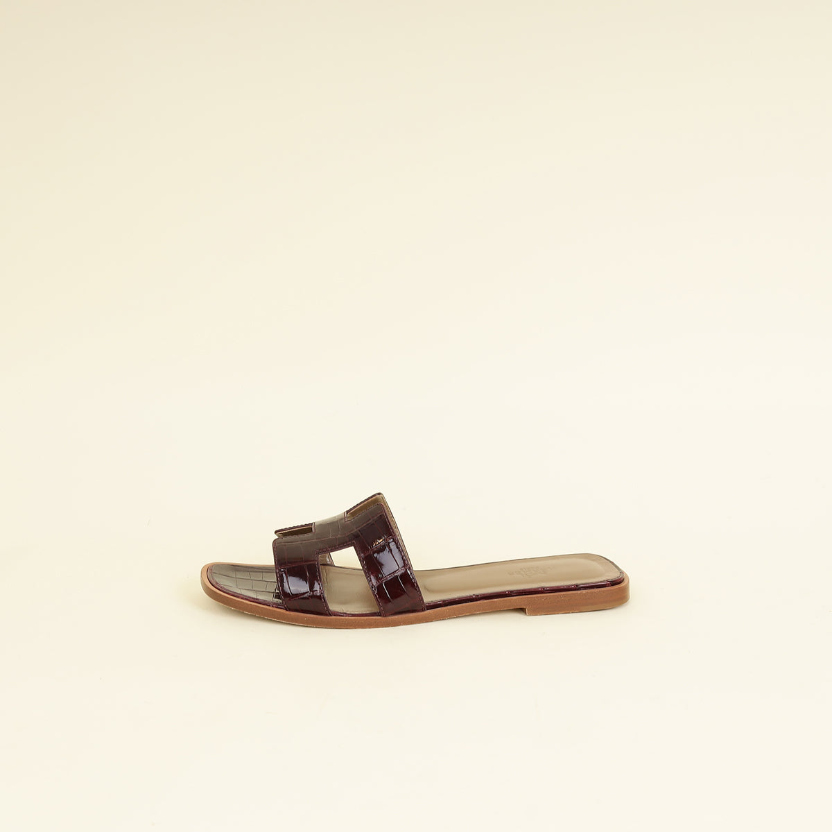 Hermes Bordeaux Shiny Alligator Oran Sandals 39-Hermes-THE CLOSET