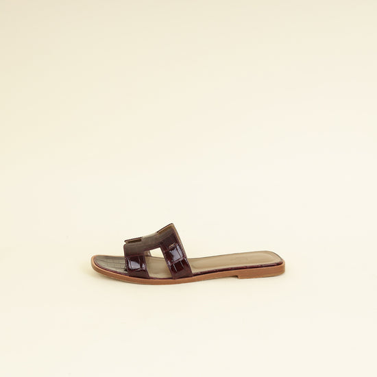 Hermes Bordeaux Shiny Alligator Oran Sandals 39-Hermes-THE CLOSET