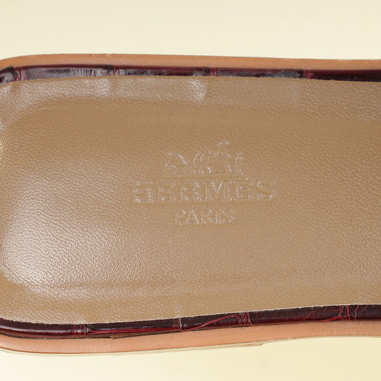 Hermes Bordeaux Shiny Alligator Oran Sandals 39-Hermes-THE CLOSET