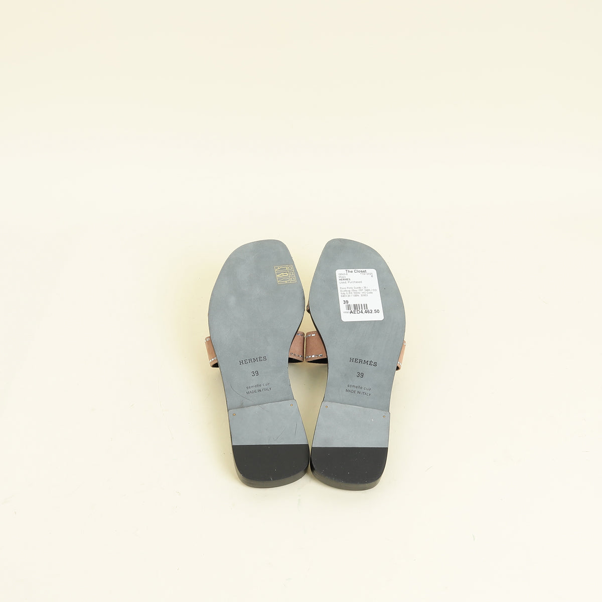 Hermes Rose Perle Oran Crystal Sandals 39