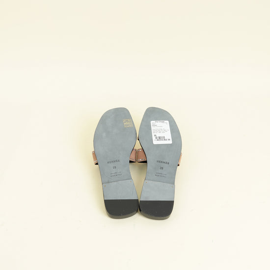 Hermes Rose Perle Oran Crystal Sandals 39