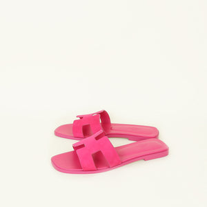 Hermes Rose Sakura Oran Suede Goatskin Sandal 40