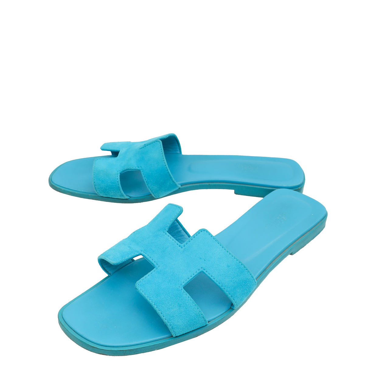 Hermes Bleu Vif Suede Oran Sandals 40-Hermes-THE CLOSET
