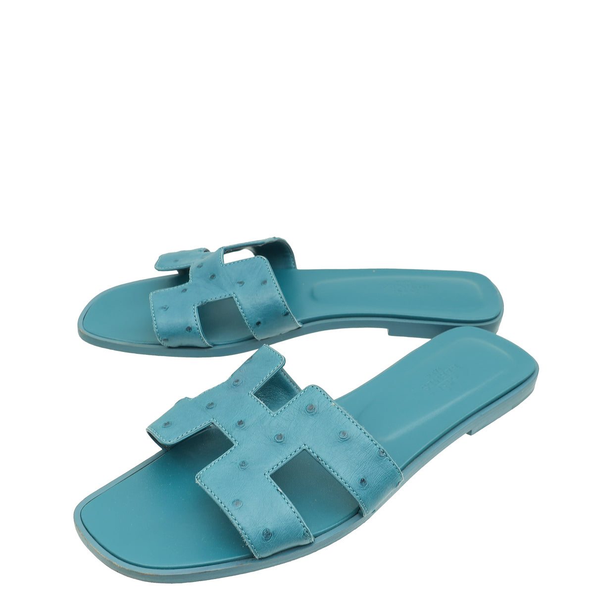 Hermes Bleu Vif Oran Ostrich Sandal 41-Hermes-THE CLOSET