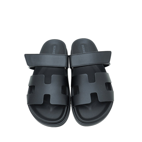 Hermes Noir Chypre Sandals 36.5