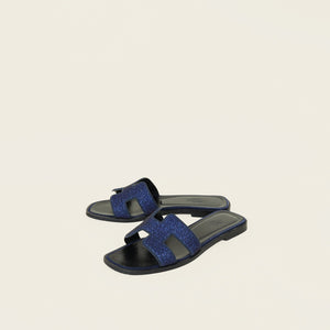 Hermes Royal Blue Crystal Embellished Oran Sandal 36