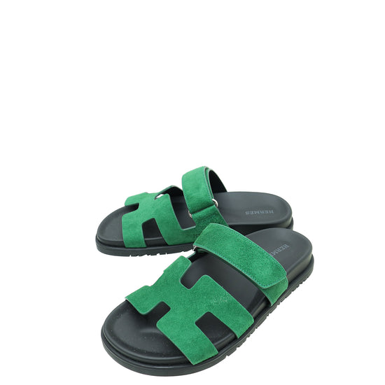 Hermes Vert Green Suede Chypre Sandals 36.5