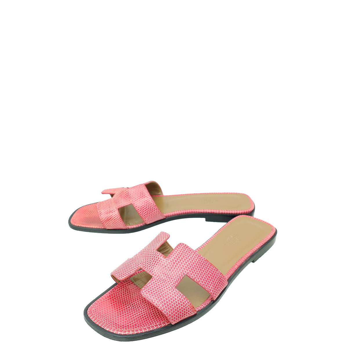 Hermes Pink Shiny Lizard Oran Sandal 37.5-Hermes-THE CLOSET
