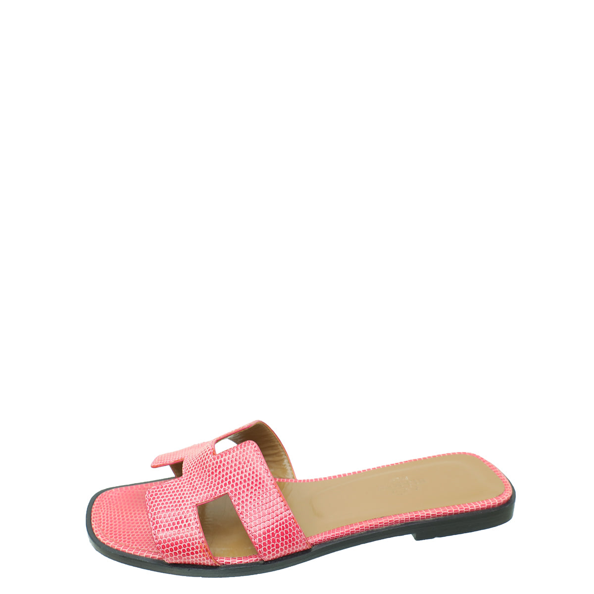 Hermes Pink Shiny Lizard Oran Sandal 37.5