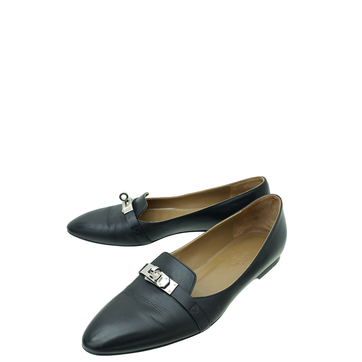 Hermes Noir Pegase Kelly Flat Ballerina 37.5-Hermes-THE CLOSET