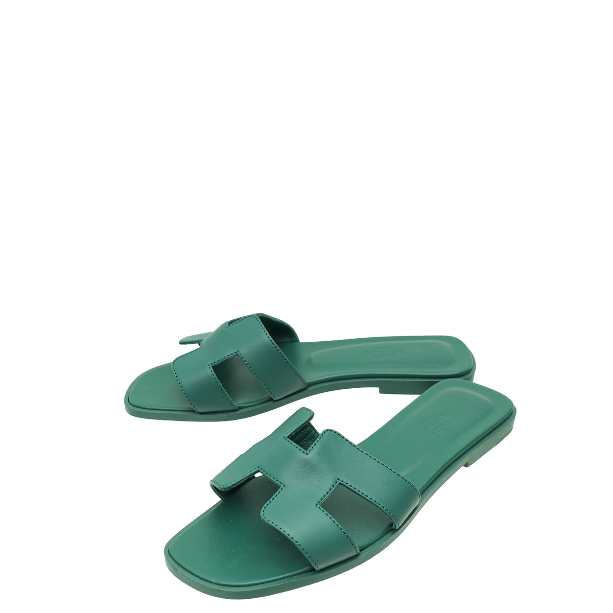 Hermes Vert Electrique Oran Sandals 37.5