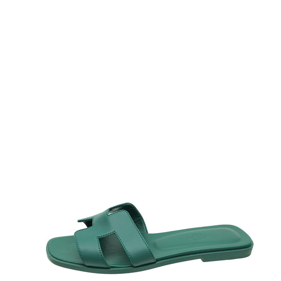 Hermes Vert Electrique Oran Sandals 37.5