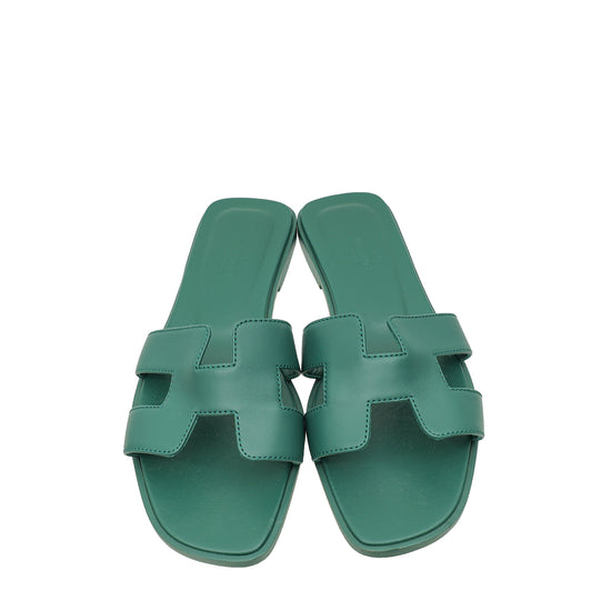 Hermes Vert Electrique Oran Sandals 37.5